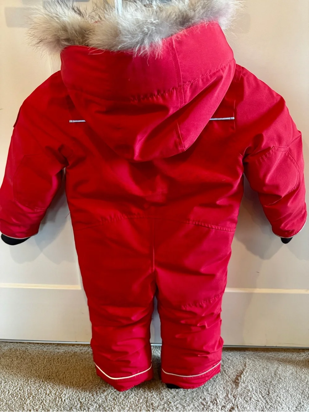 Canada Goose Red Kids Insulated One-Piece Snowsuit with Fur-Trim Hood